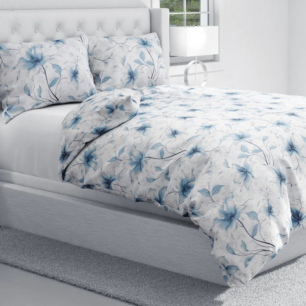 Biante Bavlnené posteľné obliečky Sandra SA-737 Modro-sivé kvety vanilky na bielom Jednolôžko 140x200 a 70x90 cm