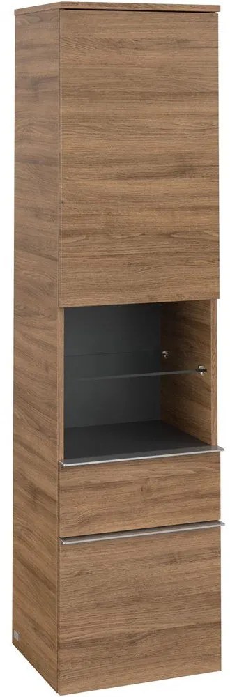 VILLEROY &amp; BOCH Venticello závesná vysoká skrinka, 1 dvierka + 1 priehradka + 2 zásuvky, pánty vľavo, 404 x 372 x 1546 mm, Oak Kansas, A95201RH