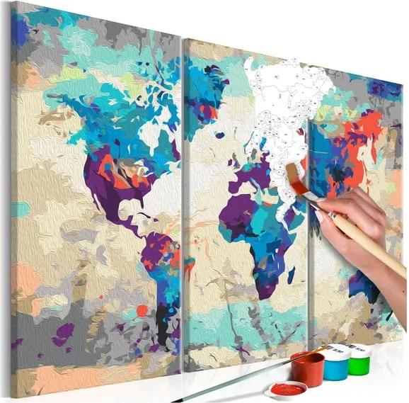 DIY set na tvorbu vlastného trojdielneho obrazu na plátne Artgeist World Map, 60 × 40 cm
