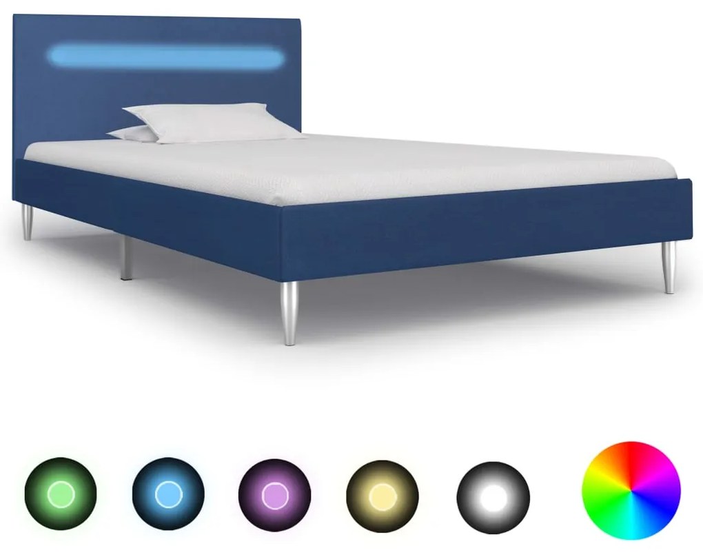 vidaXL Posteľný rám s LED, modrý, látka 90x200 cm