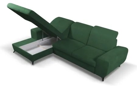 Rozkladacia rohová čalúnená sedacia súprava do tvaru L ALTA ľavá zelená