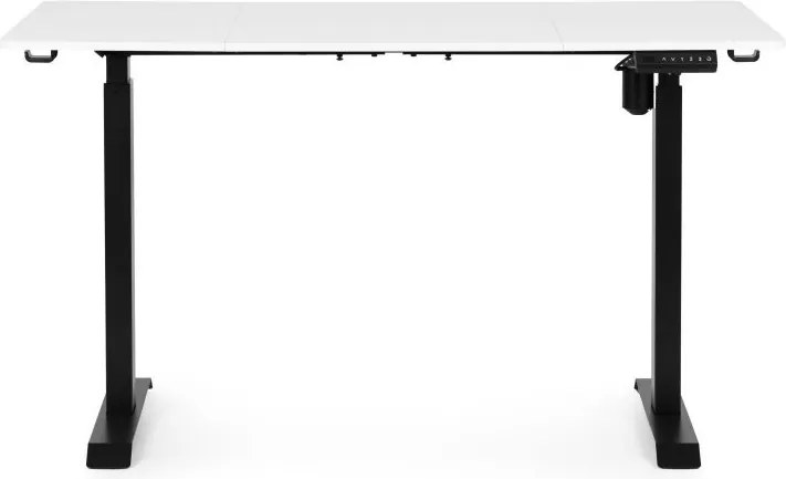 Elektrický nastaviteľný stôl 140 x 70 cm, nastaviteľná výška 76-121cm, biely s čiernymi nohami