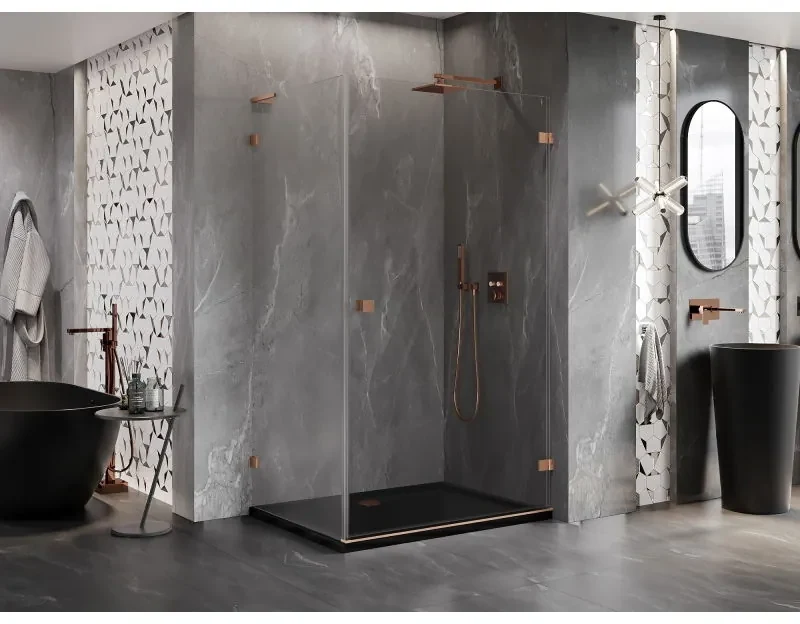 Mexen Lunar-B L pravostranný výklopný sprchový kút 75 x 70 cm, číre sklo, medená matná, 832L-075-070-65-00-P