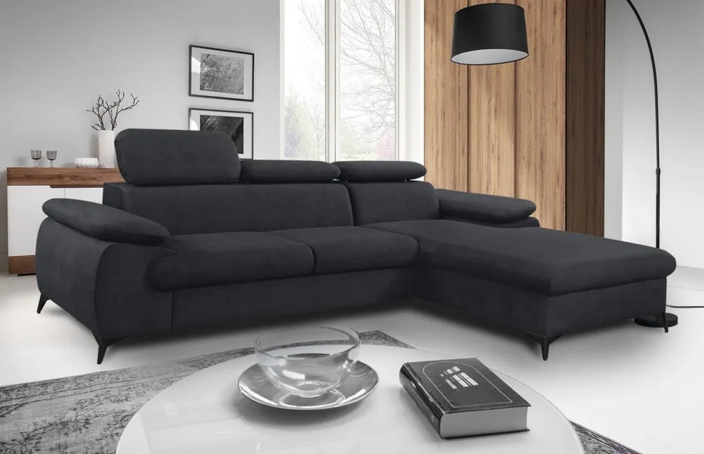 Rohová sedacia súprava Scala, antracitová šedá látka, pravý roh