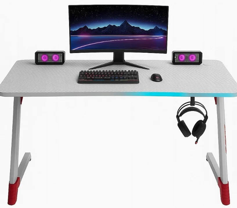 Biely herný PC stôl s RGB LED osvetlením Šírka: 140 cm