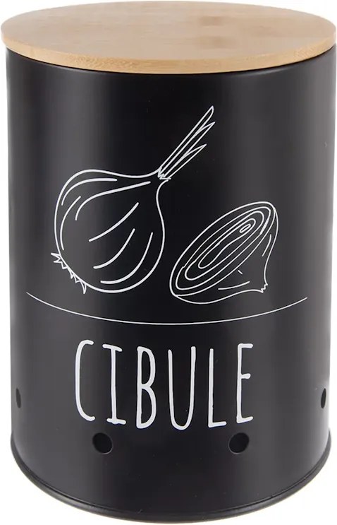 ORION Dóza na cibuľu, plech/bambus pr. 13 cm, BLACK CZ