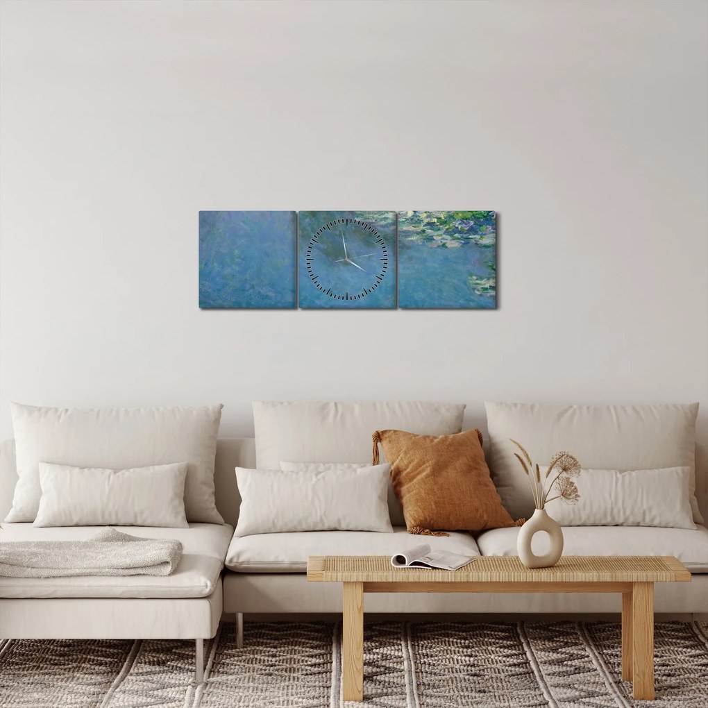 Obraz - Claude Monet, Water Lilies, reprodukcia (s hodinami) (90x30 cm)