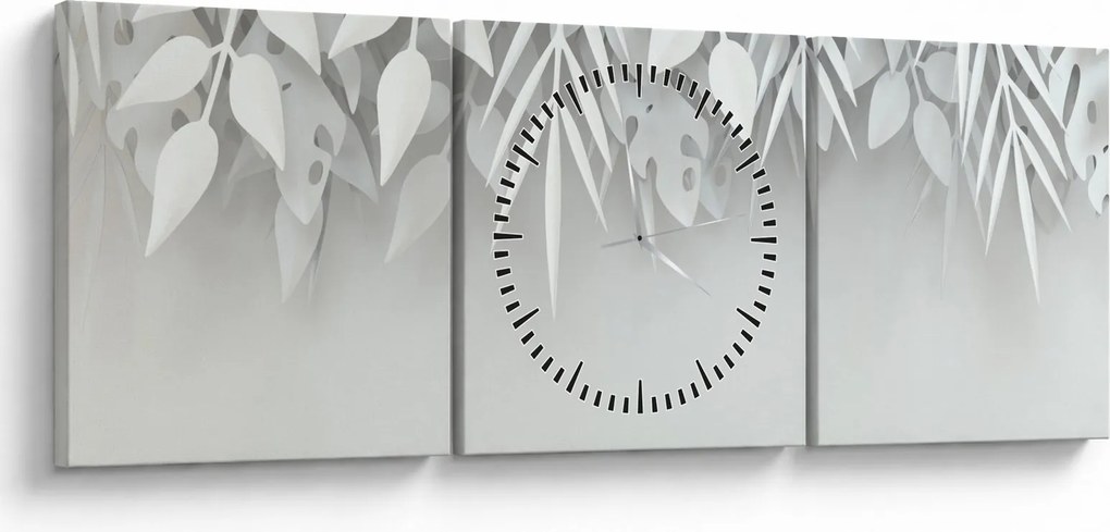 Obraz - Plastické listy (s hodinami) (90x30 cm)