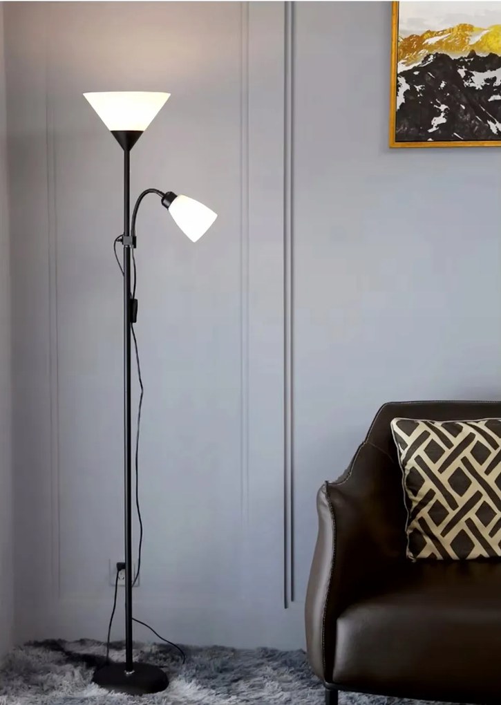 Smart LED AGNES stojaca čierna lampa na čítanie nastaviteľná 2xE27