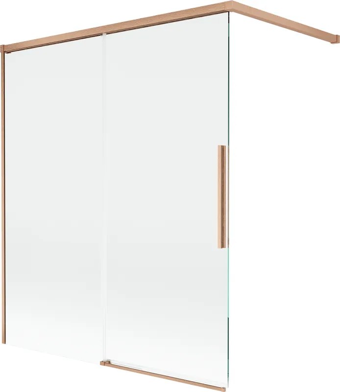 Mexen Rox, 2-krídlová posuvná vaňová zástena 140 x 150 cm, 8mm číre sklo, medený matný profil, 8C9-140-003-65-00