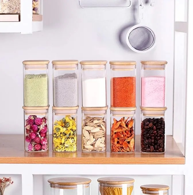 Orion Korenka, sklenená hranatá s bambusovým viečkom, CUBE 200ml