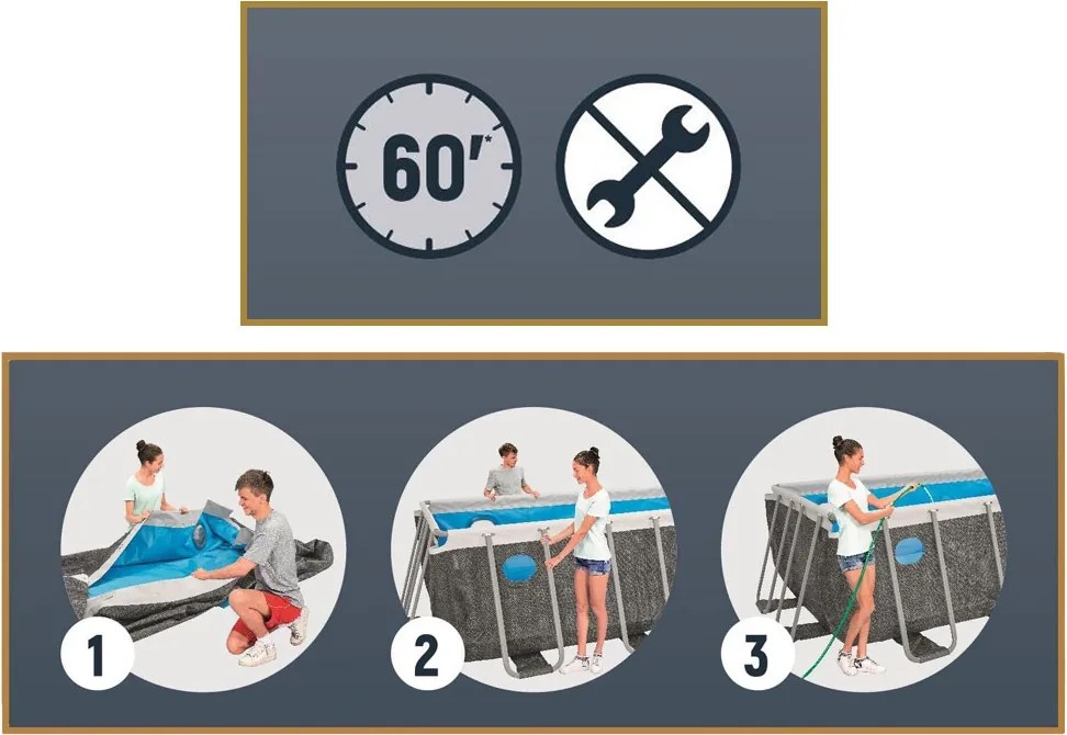 Bazén 488m x 244cm Splash View frame pool Gray Rattan Bestway 561 MB