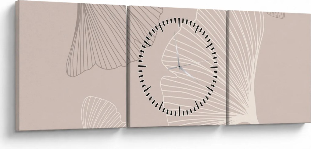 Obraz - Béžové listy N⁰6 (s hodinami) (90x30 cm)