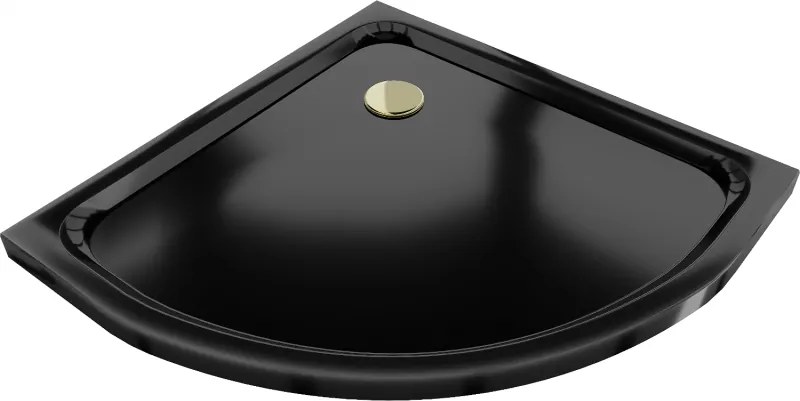 Mexen Flat polkruhový sprchový kút slim 100 x 100 cm, čierny, sifón zlatý - 41701010G