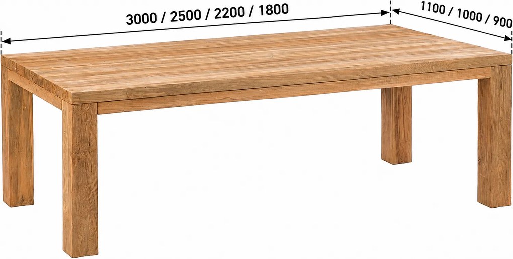 DEOKORK Teakový stôl FLOSS RECYCLE 180 - 300 × 90 - 110 cm 250 × 100 cm