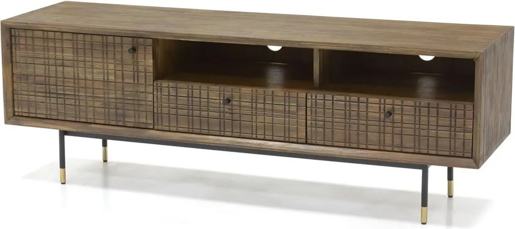 TV stolík Maze 160 cm z masívu hnedý/čierny