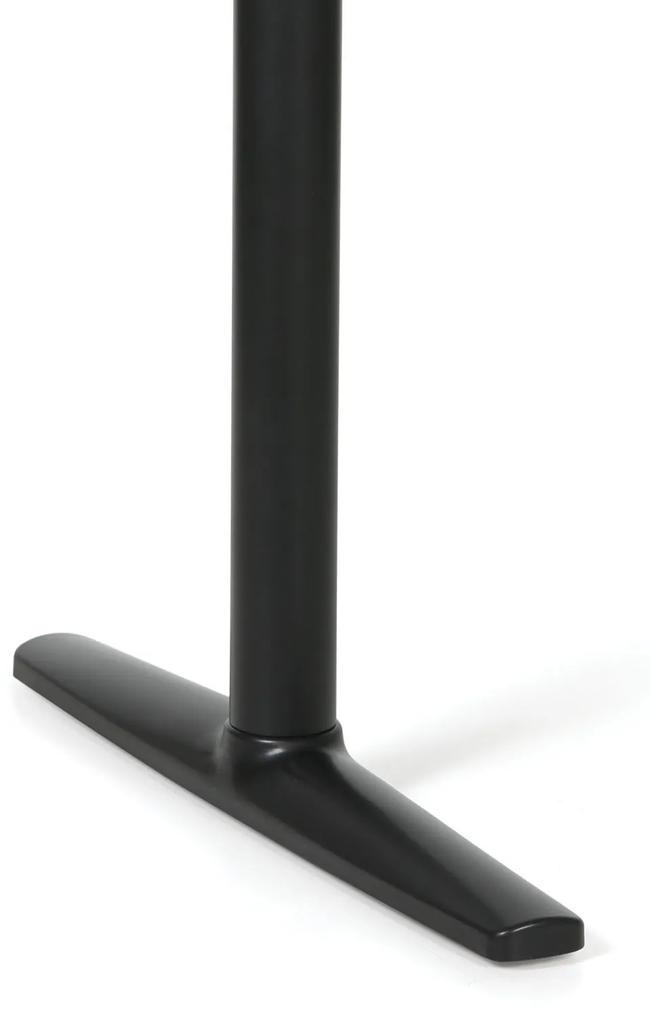 Výškovo nastaviteľný stôl OBOL, elektrický, 675-1325 mm, rohový ľavý, doska 1600x1200 mm, čierna zaoblená podnož, sivá