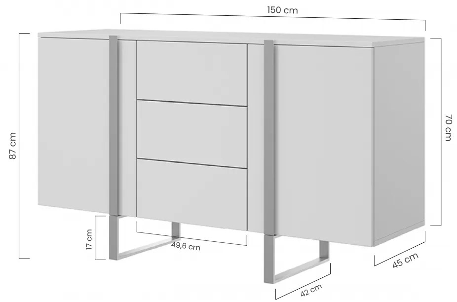 Komoda Verica 150 cm s tromi zásuvkami - kašmír / čierne nožičky