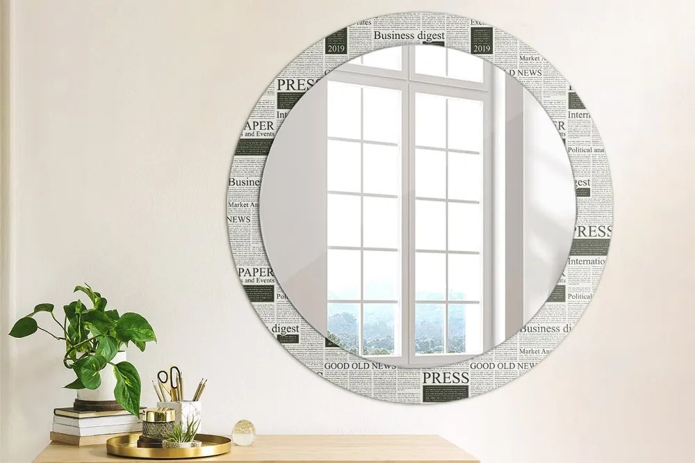 Okrúhle ozdobné zrkadlo na stenu Vzor z novín fi 80 cm