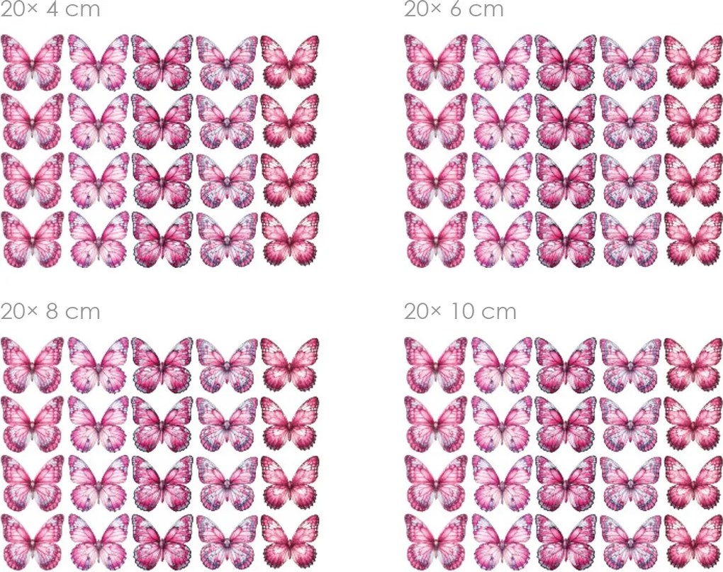 Motýliky ružoví 20 ks textilná opakovane prilepiteľná dekorácia na stenu 20 ks šírka 4 cm