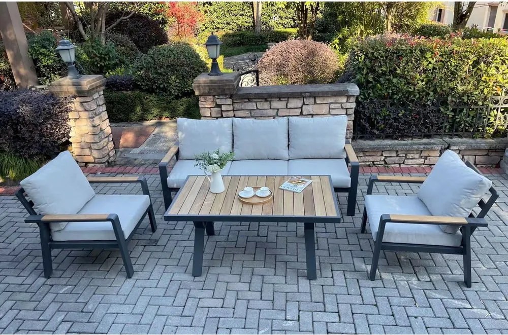 Sivá hliníková záhradná lounge súprava pre 5 Rotterdam – Rojaplast