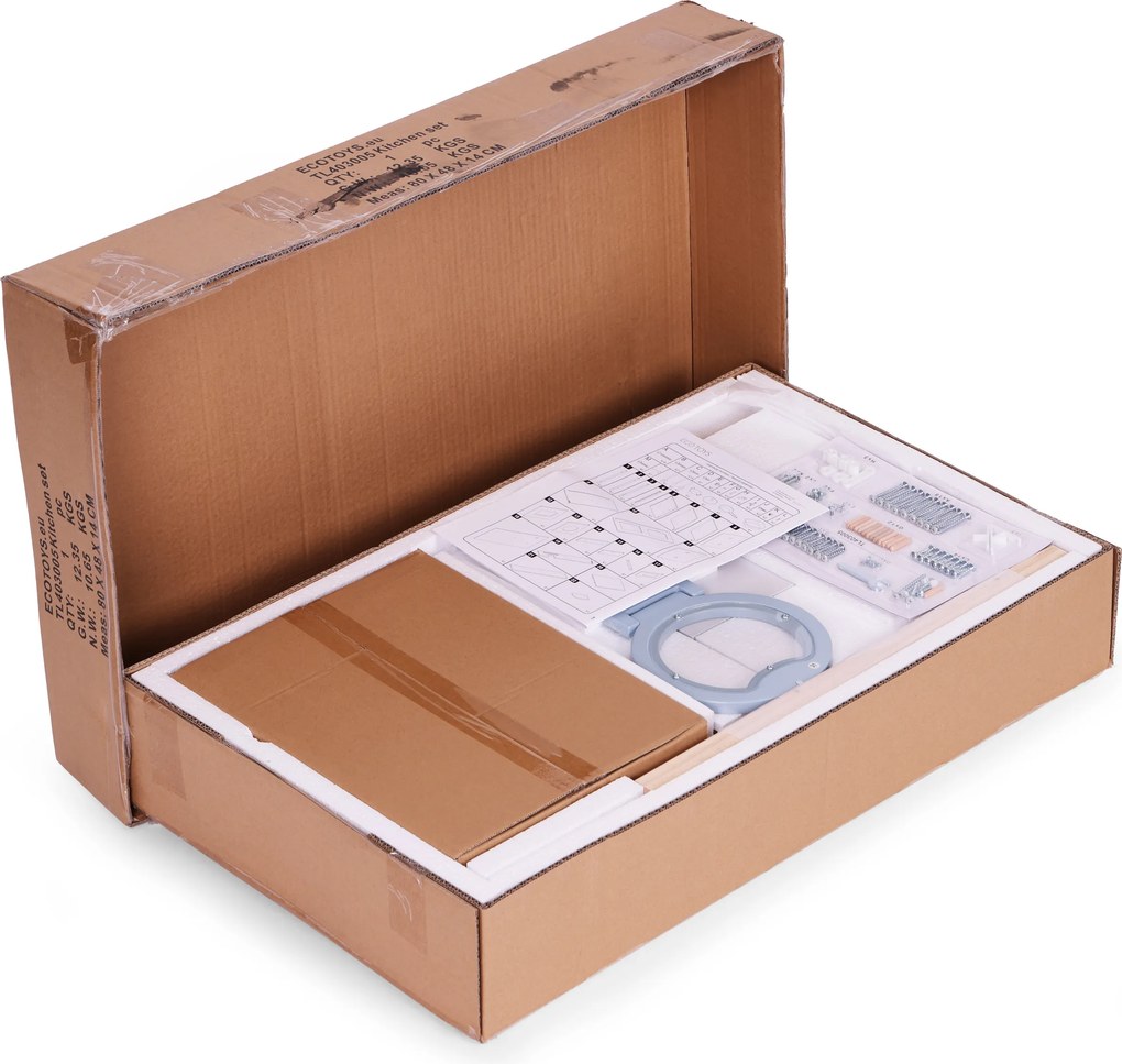 Drevená kuchynka pre deti ECOTOYS 3+ s LED, zvukmi, rúrou, práčkou a 5 doplnkami