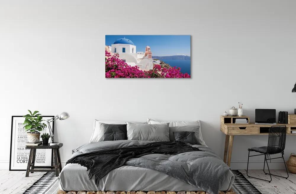Obraz na plátne Grécko kvety morské stavby 140x70 cm