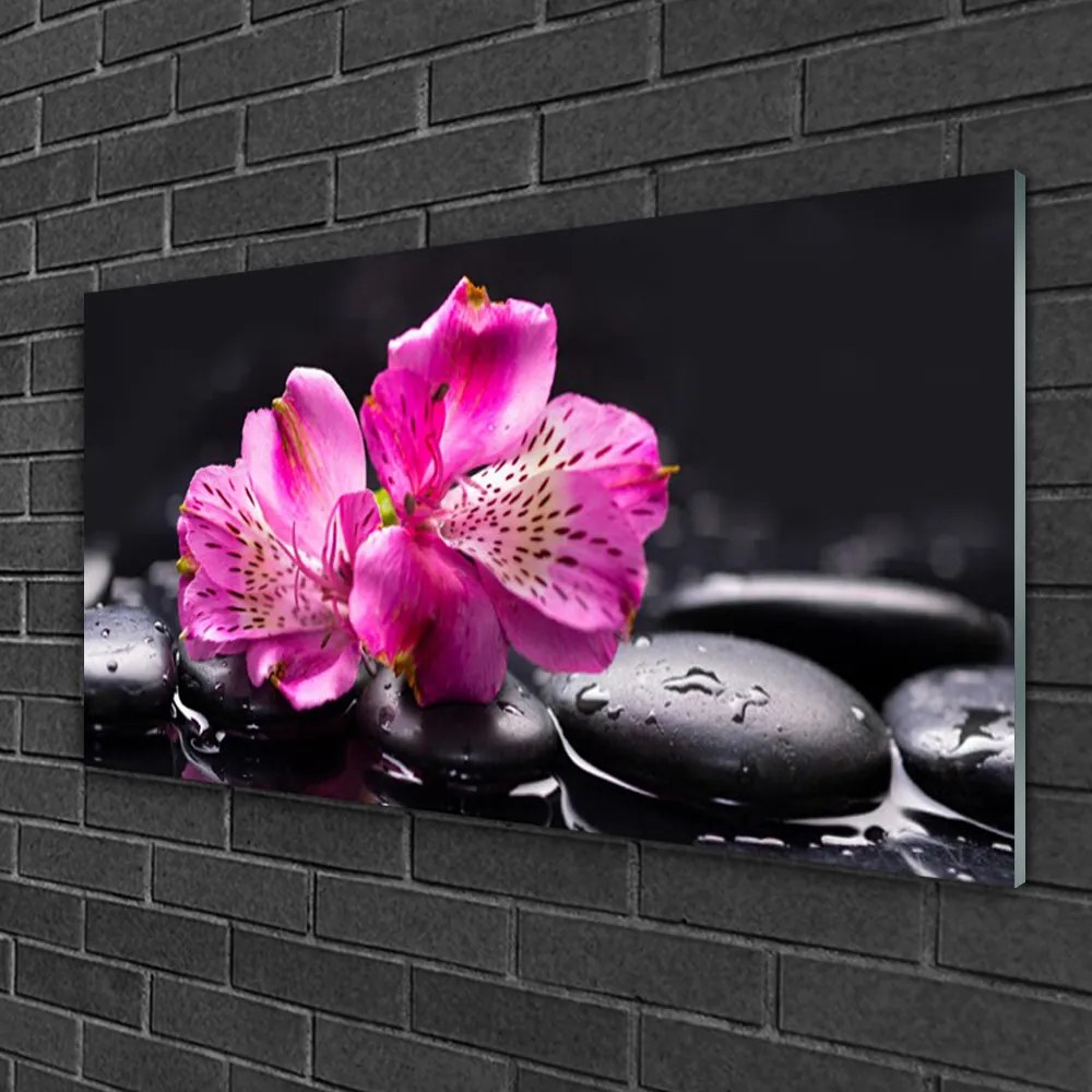 Skleneny obraz Kvety kamene zen kúpele 120x60 cm