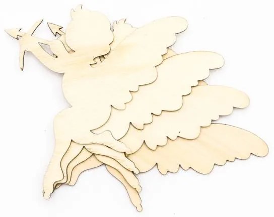DECOLED Drevená dekorácia, anjel, 9,7x8 cm, 4ks/balenie.