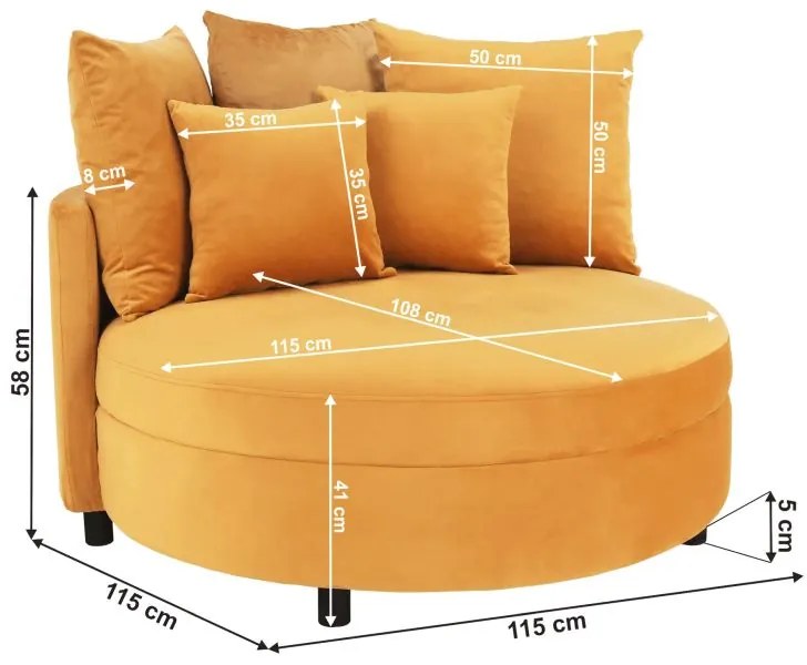 Kondela Okrúhle kreslo, Velvet látka žltá, SALOTO