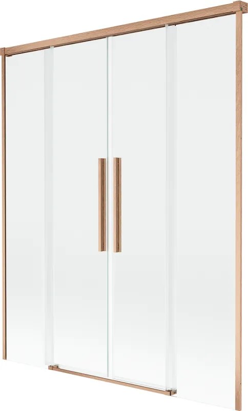 Mexen Rox, 2-krídlová posuvná vaňová zástena 160 x 150 cm, 8mm číre sklo, medený matný profil, 8C9-160-002-65-00