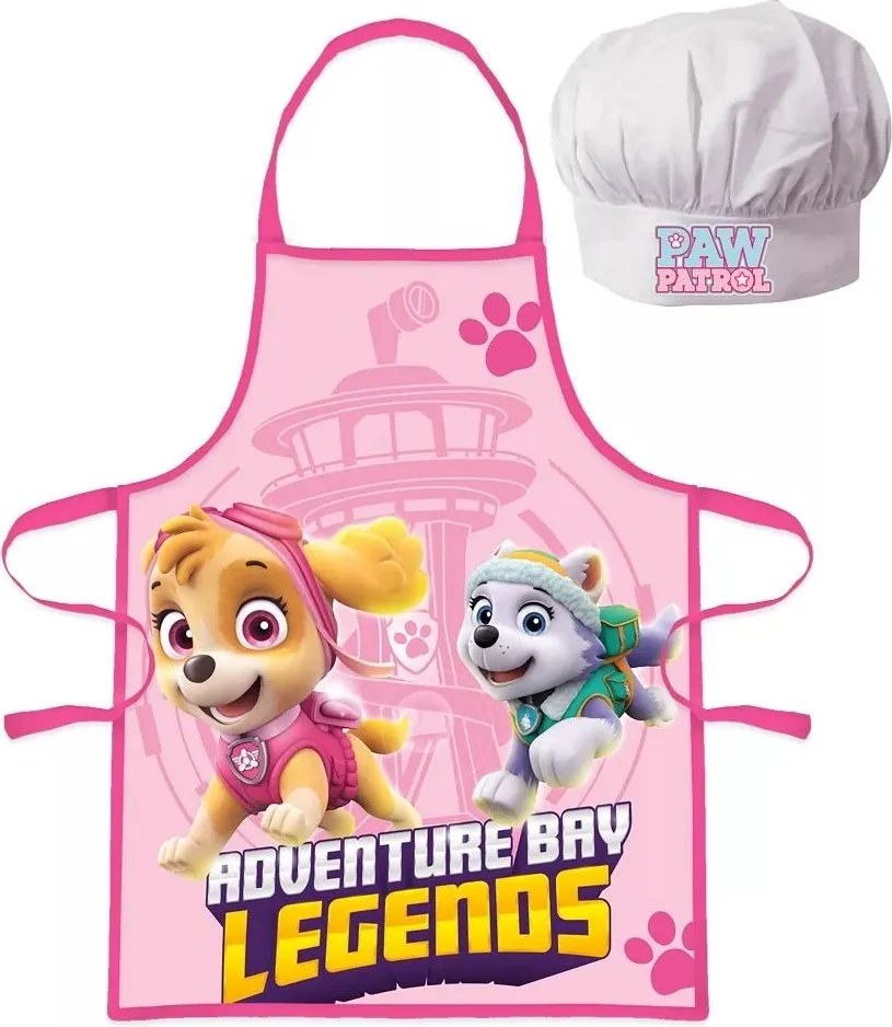Detská / dievčenská zástera s kuchárskou čiapkou Tlapková patrola - Paw Patrol - Skye a Everest - pre deti 3 - 8 rokov