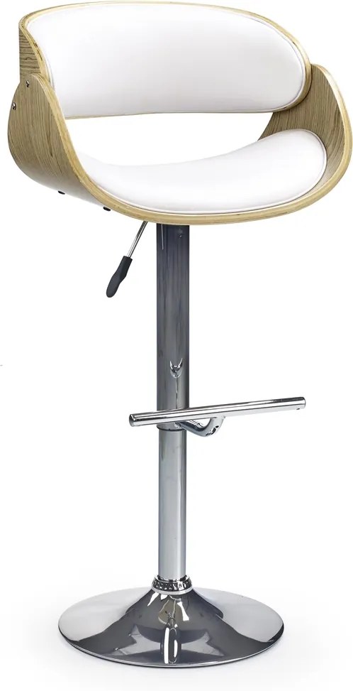 Barová stolička H-43 - dub svetlý / biela / chróm