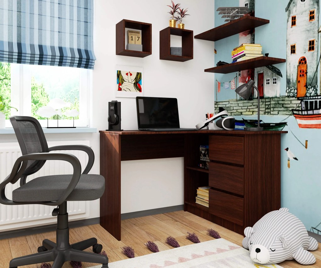 Rohový PC stolík Bodhi (wenge) (P). Akcia -21%. Vlastná spoľahlivá doprava až k Vám domov. 1068795