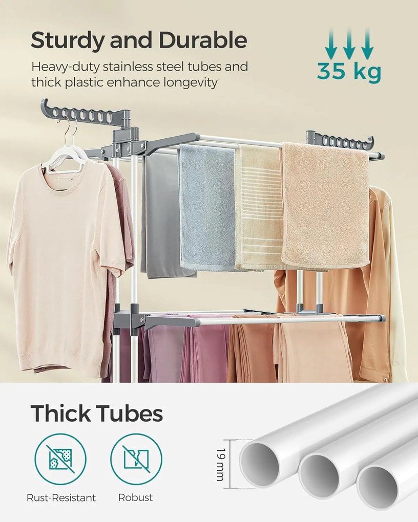 SONGMICS Veľký sušič na prádlo, 64 x 126 x 172 cm, biely