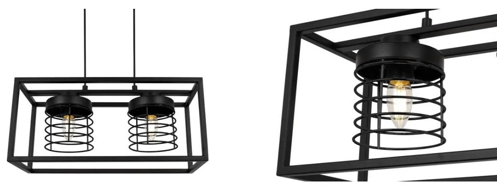 Závesné svietidlo Rasti cage, 2x čierne drôtené tienidlo v kovovom ráme