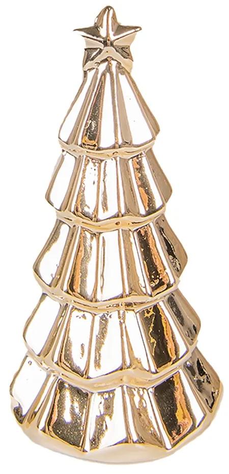 Zlatý porcelánový dekoračný vianočný stromček - Ø 6*11 cm