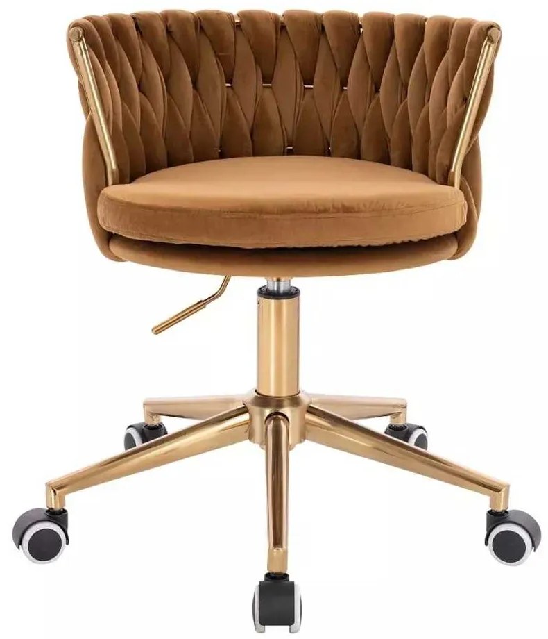 LuxuryForm DESIGN Stolička LYON VELUR na zlatej podstave s kolieskami - medová