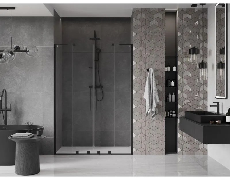 Mexen Velar L Duo, posuvné sprchové dvere do otvoru 160 cm, 8mm číre sklo, čierna matná, 871-160-003-02-70