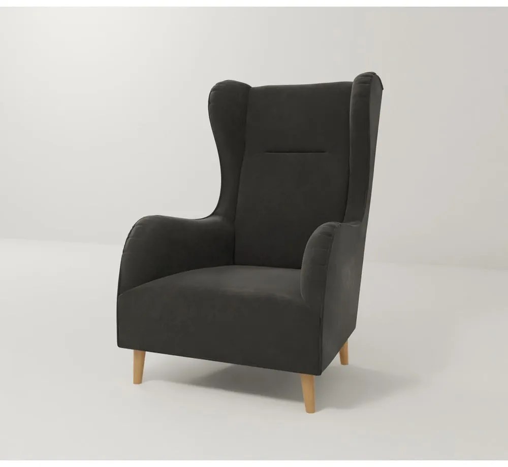 Tmavosivé zamatové kreslo ušiak Carole – Ropez