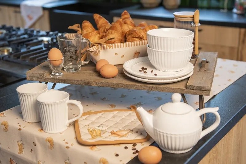 Béžový bavlnený behúň na stôl Your Favorite Breakfast - 50*140 cm