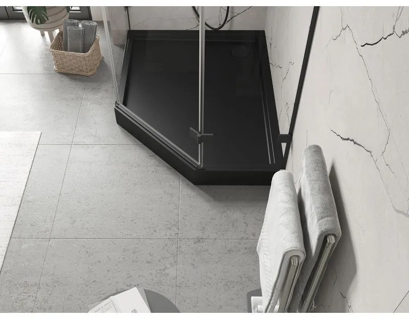 Mexen Flow+, päťuholníková sprchová vanička, ľavá, 90 x 80 cm, čierna matná, 46P708090LH