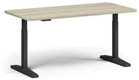 Výškovo nastaviteľný stôl, elektrický, 675-1325 mm, zaoblené rohy, doska 1600x800 mm, čierna podnož, dub prírodný