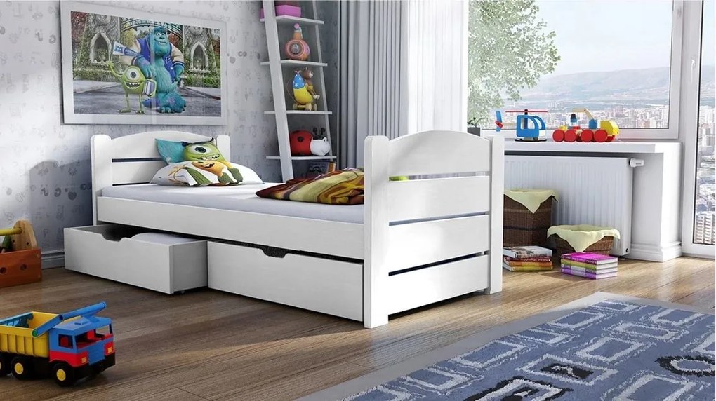 Detská posteľ z masívu borovice ROMA so zásuvkami - 200x90 cm - biela