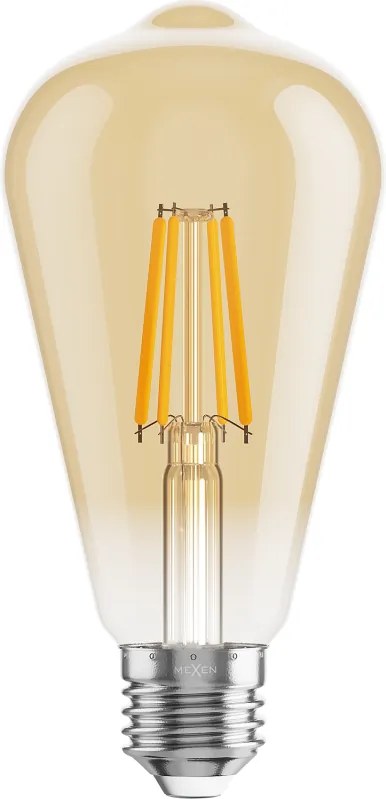 Mexen Vintis, LED filamentová žiarovka E27, ST64, 6 W, teplá biela 2700K, jantárová, L152-E27-0627-50