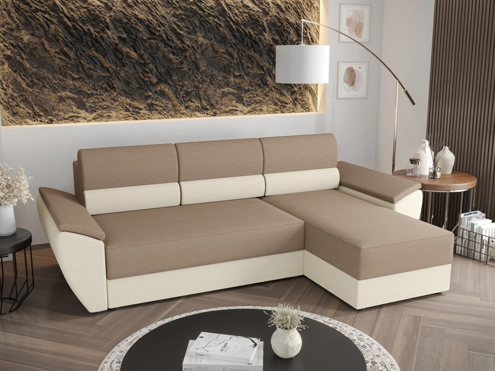 Rohová sedacia súprava Radiant L2 (béžová + krémová) (P). Akcia -20%. Vlastná spoľahlivá doprava až k Vám domov. 1057458