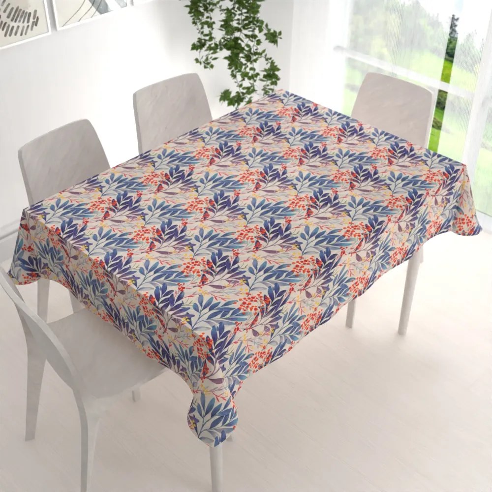Biante Dekoračný obdĺžnikový obrus PML-067 Modré listy na krémovom 50x100 cm