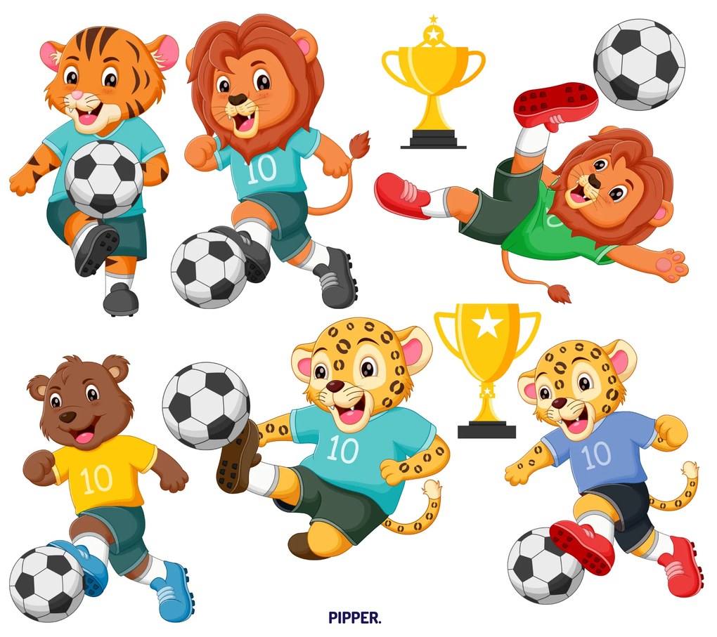 PIPPER. Textilná nálepka na stenu "Zvieratká futbalisti"