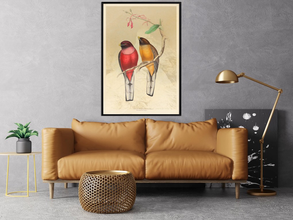 Artgeist Plagát - Birds Twig [Poster] Veľkosť: 30x45, Verzia: Čierny rám s passe-partout