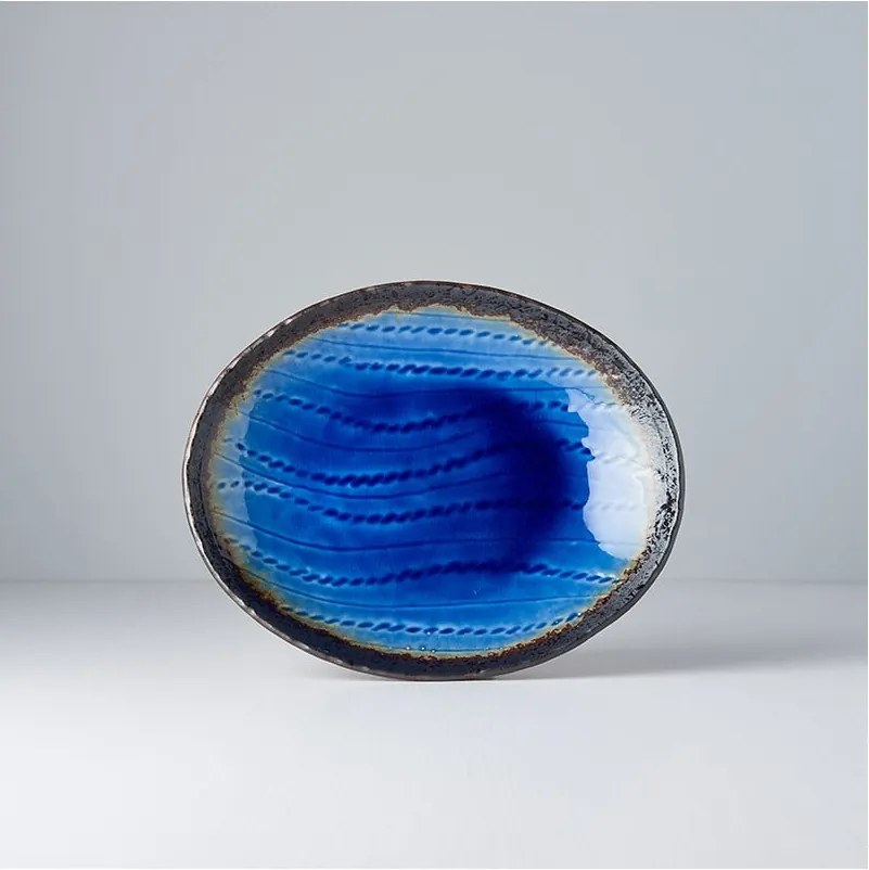 Modrý keramický oválny tanier MIJ Cobalt, 24 x 20 cm